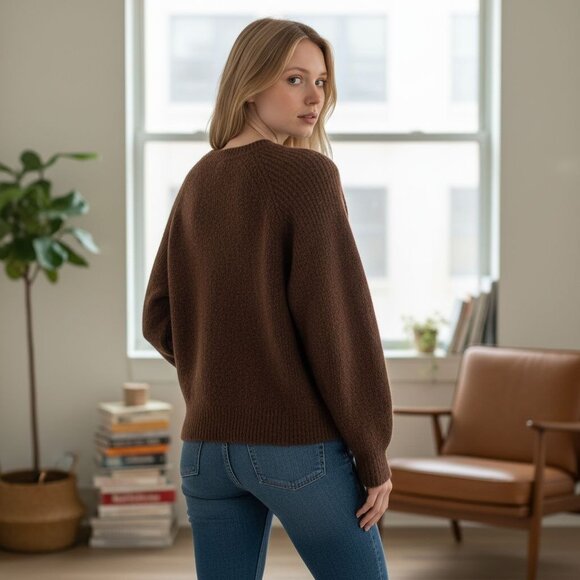 Athleta Womens Layover Crew Sweater Brown Merino Wool Blend Size Medium - Picture 3 of 15